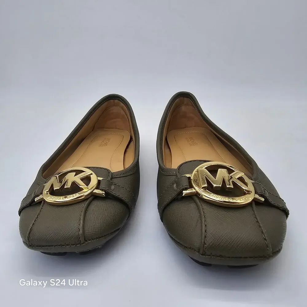 Michael Kors Ballet Flat Green Olive Slip On Moccasin Drivers Women's 7.5M
